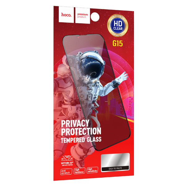 Folie de protectie Ecran Privacy HOCO G15 pentru Apple iPhone 16 Pro, Sticla Securizata, Full Glue, 5D