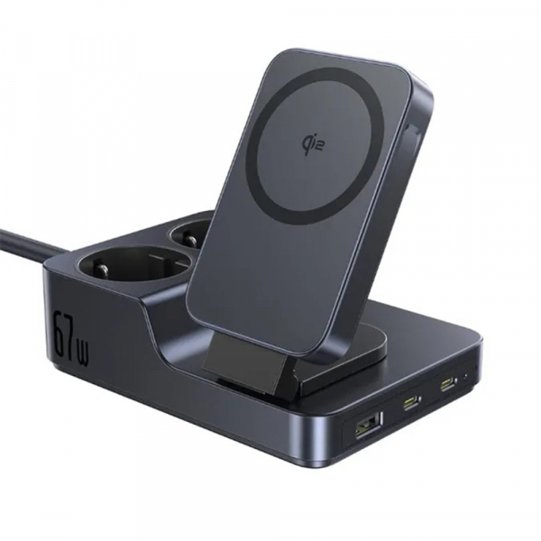 Incarcator Statie Baseus Nomos ND11 QI 6in1, 67W, 3.35A, 1 x USB-A - 2 x USB-C - 2 x Schuko, Negru E00078801123-00