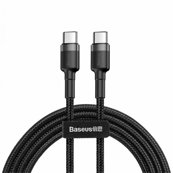 Cablu Date si Incarcare USB-C - USB-C Baseus Cafule, 60W, 2m, Set 2 bucati, Negru E0418500