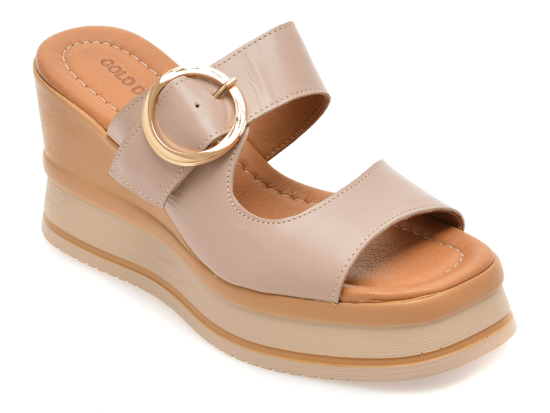 Papuci GOLD DEER gri, 22088, din piele naturala
