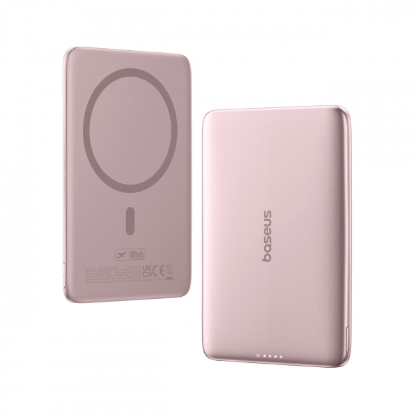 Baterie Externa Wireless Baseus PicoGo AM41, 5000mAh, 20W, PD + FQI, 1 x QI - 1 x USB-C, Roz P1007680C453-00