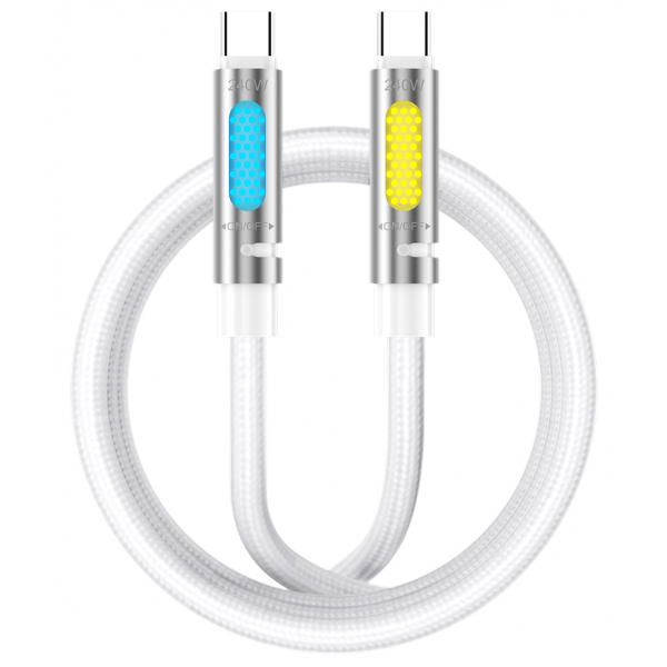 Cablu Date si Incarcare USB-C - USB-C BWOO X325C-C Led, 240W, 1.2m, Alb