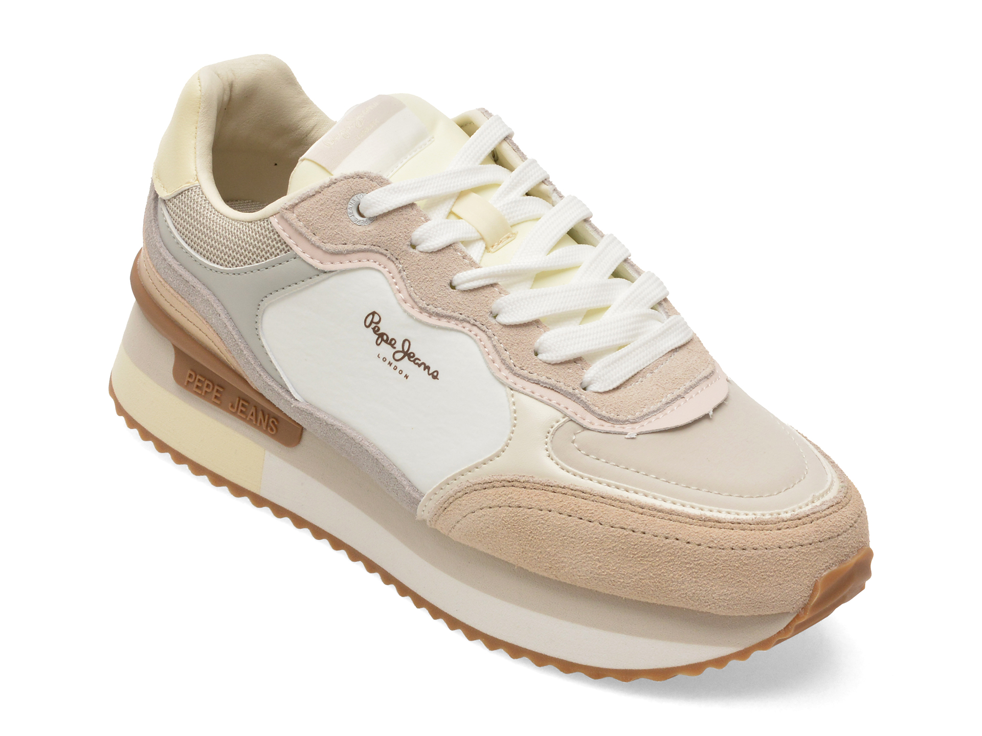 Pantofi sport PEPE JEANS bej, LS60041, din material textil si piele naturala