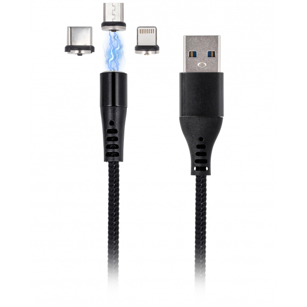 Cablu Date si Incarcare USB-A - Lightning / microUSB / USB-C MaXlife MXUC-02-2 3in1, 18W, 1m, Negru