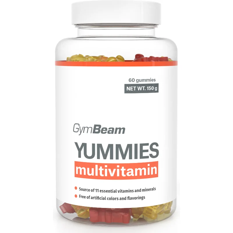GymBeam Multivitamin Yummies bomboane tip jeleu cu complex de multivitamine aroma Orange, Lemon, Cherry 60 buc
