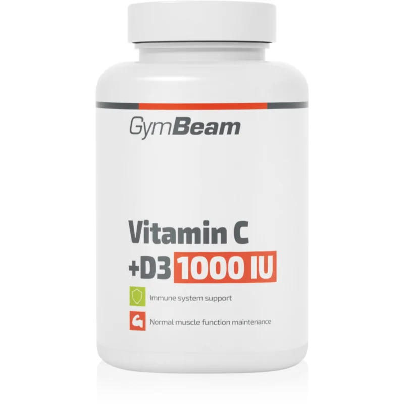 GymBeam Vitamin C + D3 1000 IU capsule pentru imunitate, sănătatea sistemului osos și activitate musculară 90 g