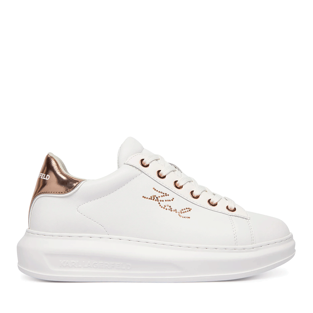 Sneakers femei Karl Lagerfeld Kapri Rhinestrone Karl Trim albi din piele 2051DP62518A