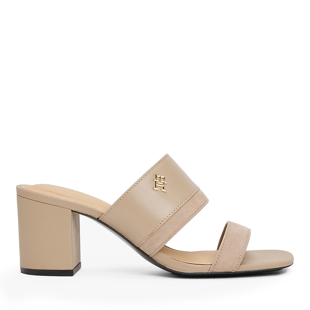 Saboți cu toc  femei Tommy Hilfiger taupe din piele 3419DST8530TA