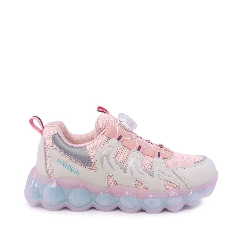 Sneakers fetițe Benvenuti roz din piele și  material textil  3791FP014RO
