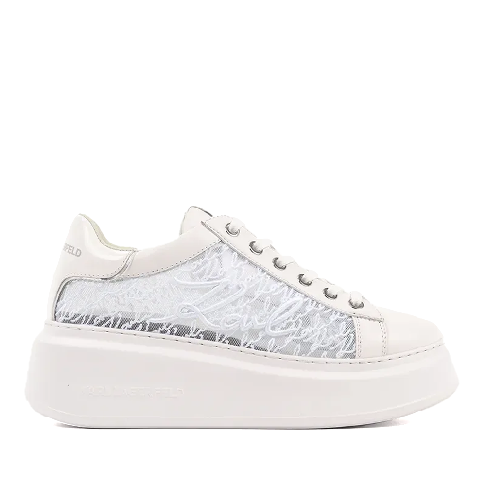Sneakers femei Karl Lagerfeld Anakapri Script Lace Signia albi din piele și textil 2051DPF63510A