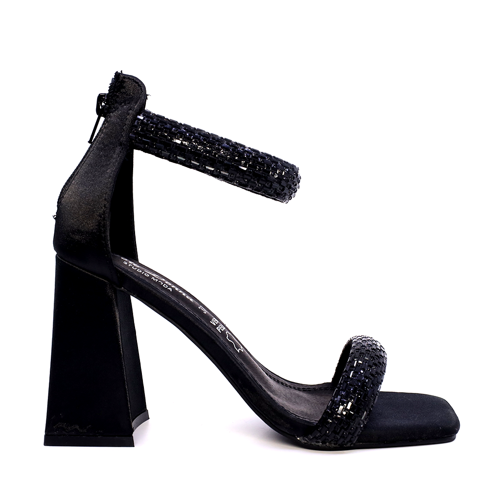 Sandale femei Solo Donna negre cu toc înalt și ștrasuri 2547DS8539N