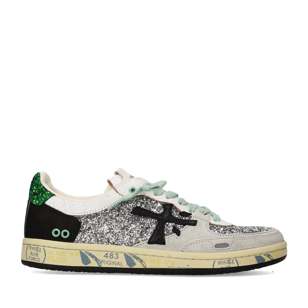 Sneakers femei Premiata BSKT ClayD argintii din piele și glitter 1691DP8165GLAG