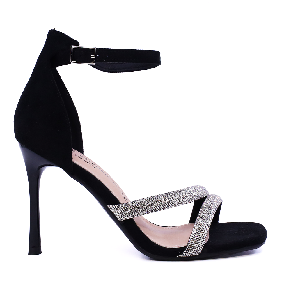 Sandale cu toc înalt și ștrasuri femei Solo Donna negre 1161DS7200VN