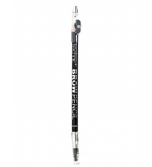 Creion de sprancene Technic Brow Pencil cu ascutitoare si periuta, Black