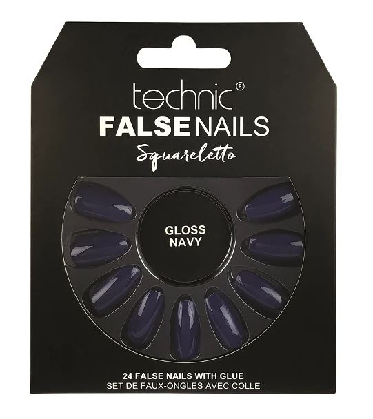 Set 24 Unghii False cu adeziv inclus Technic False Nails, Squareletto, Gloss Navy