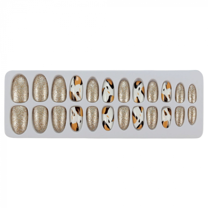 Set 24 Unghii False Tips cu aspect natural, Salon Nails, 06 Glitter Print
