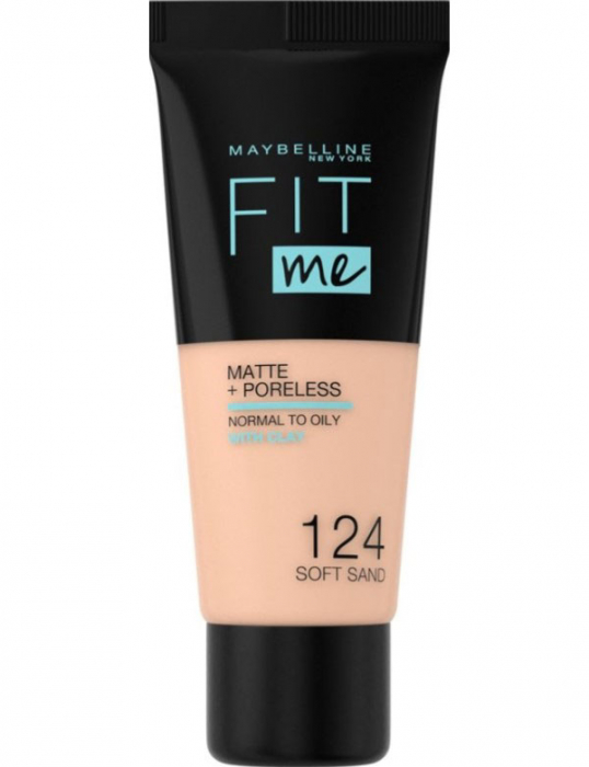 Fond de ten MAYBELLINE FIT ME Matte  Poreless 124 Soft Sand, 30 ml