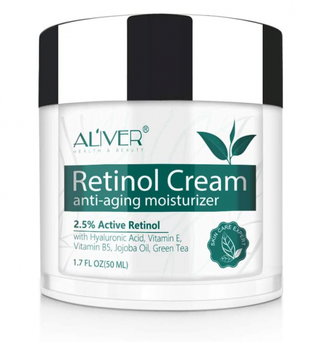 Crema Antirid cu 2.5% Retinol Activ, Acid Hialuronic, Vitamina E  B5, Ulei de Jojoba si Ceai verde Aliver, 50 ml