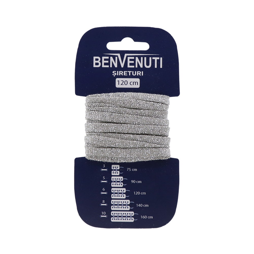 Șiret plat necerat Benvenuti argintiu 97si120pnblag