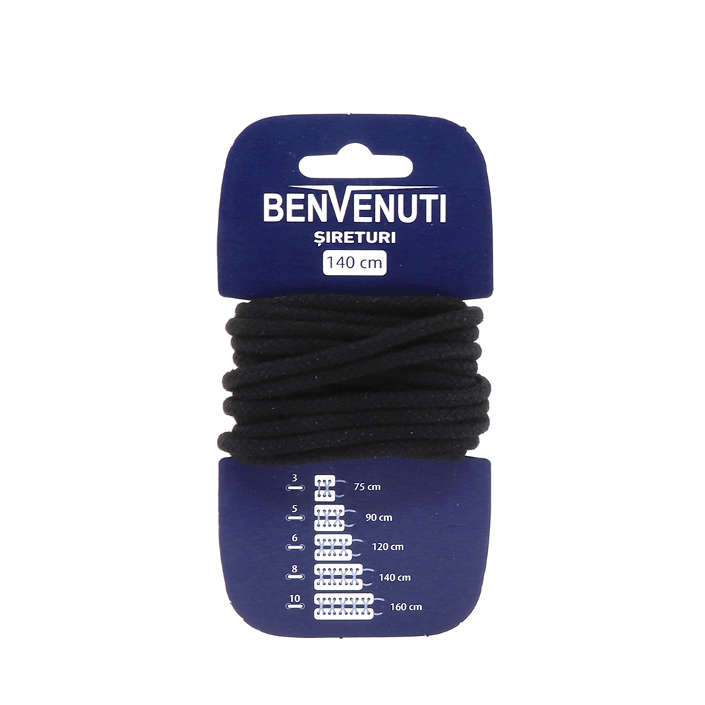Șiret rotund mediu Benvenuti negru din bumbac 97si140rnbn