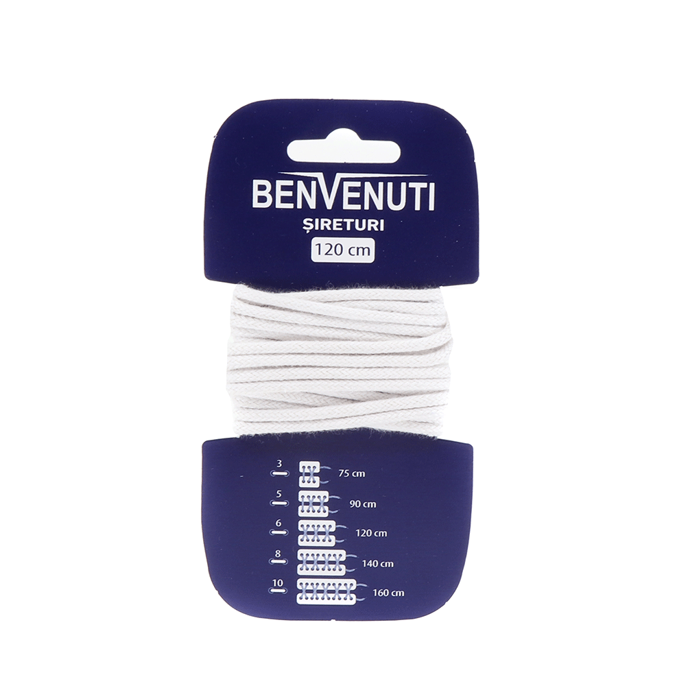 Șiret rotund mediu Benvenuti alb din bumbac 97si120rnba