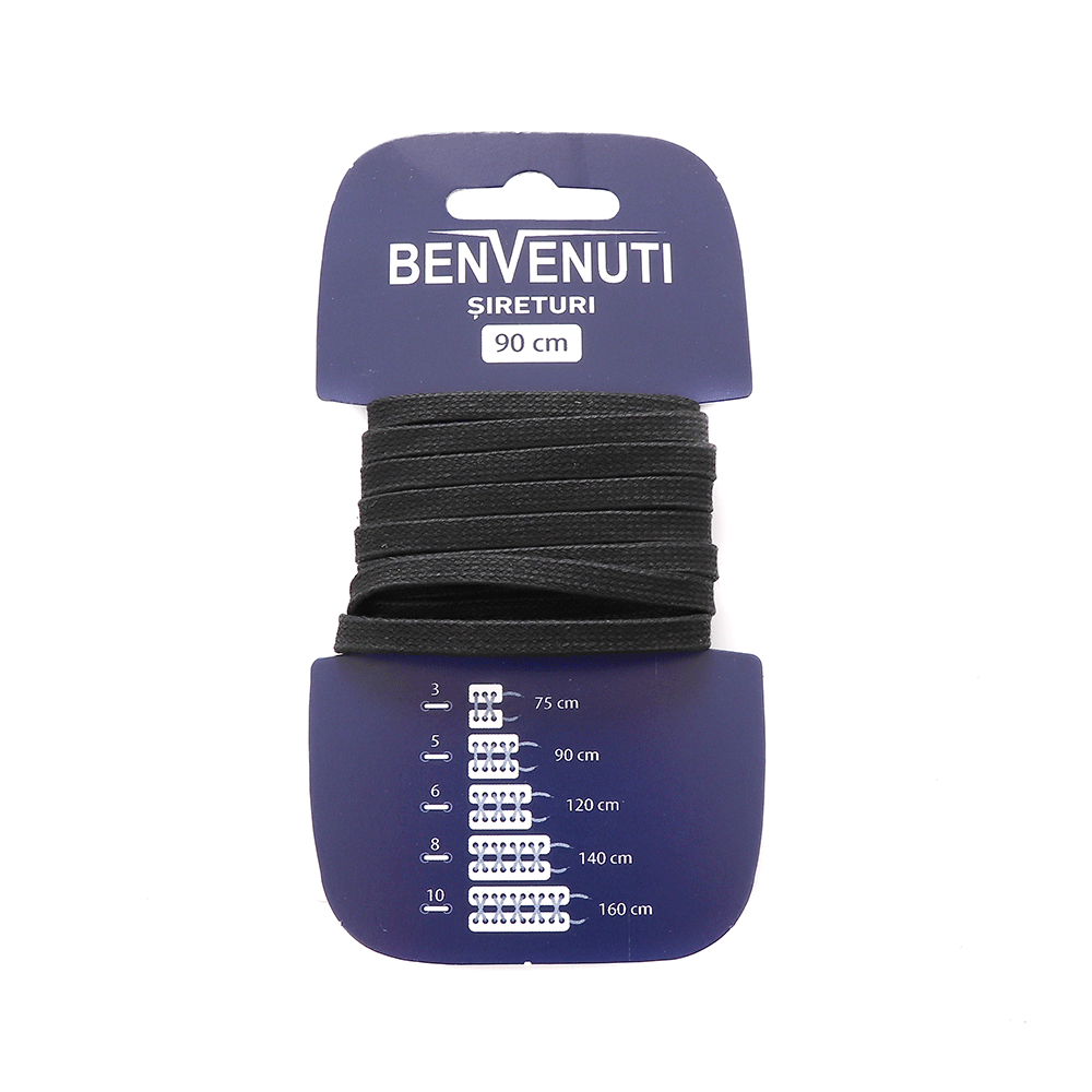 Șiret plat cerat Benvenuti negru din bumbac 97si90pcbn