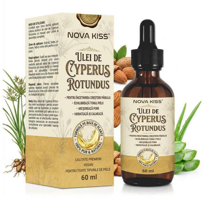 Ulei Cyperus Rotundus NOVA KISS   pentru Incetinirea Cresterii Parului Nedorit, 100% Natural, Premium, 60 ml