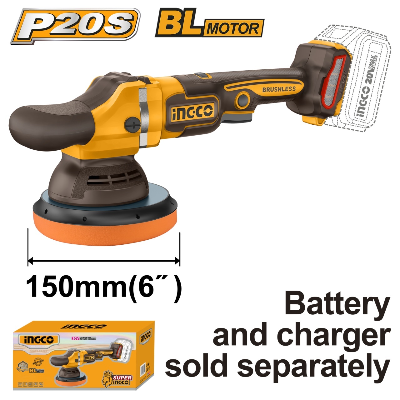 Flex Unghiular Profesional 20V Brushless 150mm POLISH APLI2015, 2000-4500 rpm, control viteza variabil, fara acumulator si incarcator