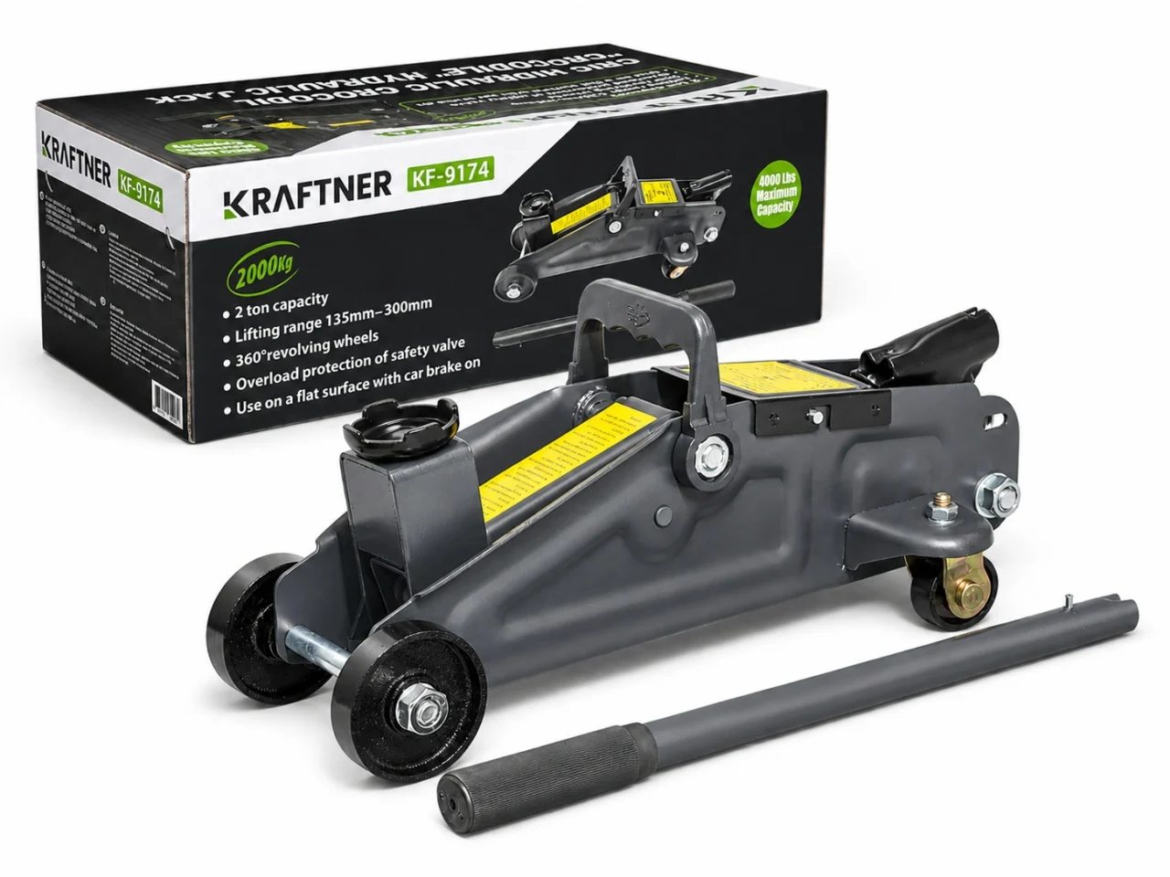 Cric hidraulic 2t tone, tip crocodil 135-300mm, roti transport viratoare KRAFTNER KF-4927