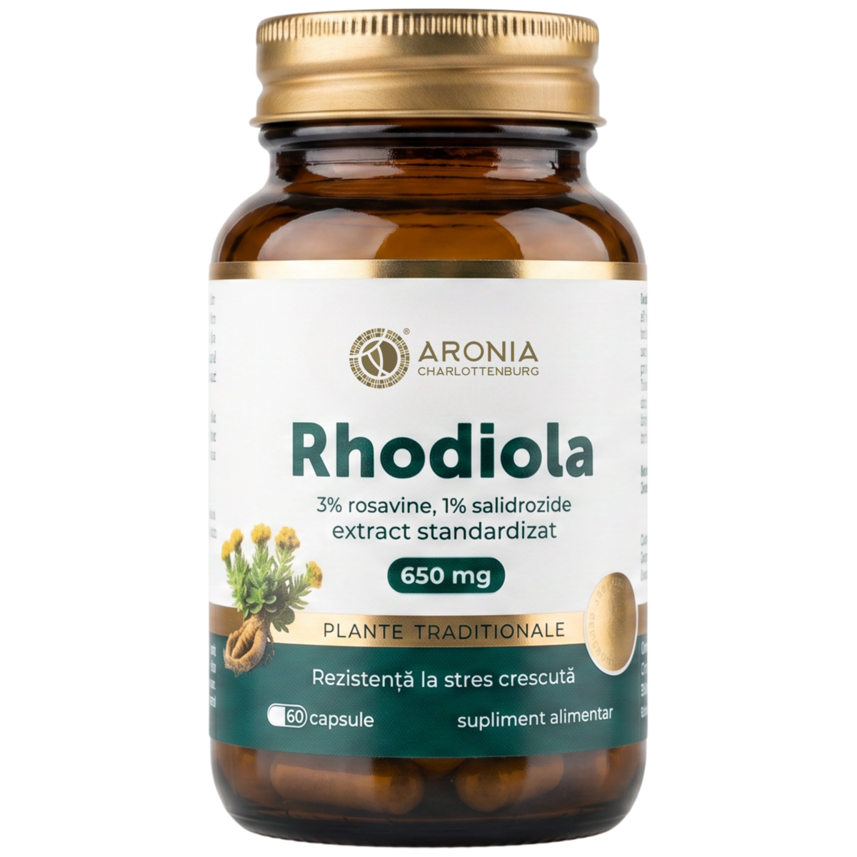 Rhodiola 650 mg — 60 capsule cu extract concentrat din rădăcina plantei, care sprijină organismul împotriva stresului, oboselii mentale și epuizării fizice | Plante Tradiționale
