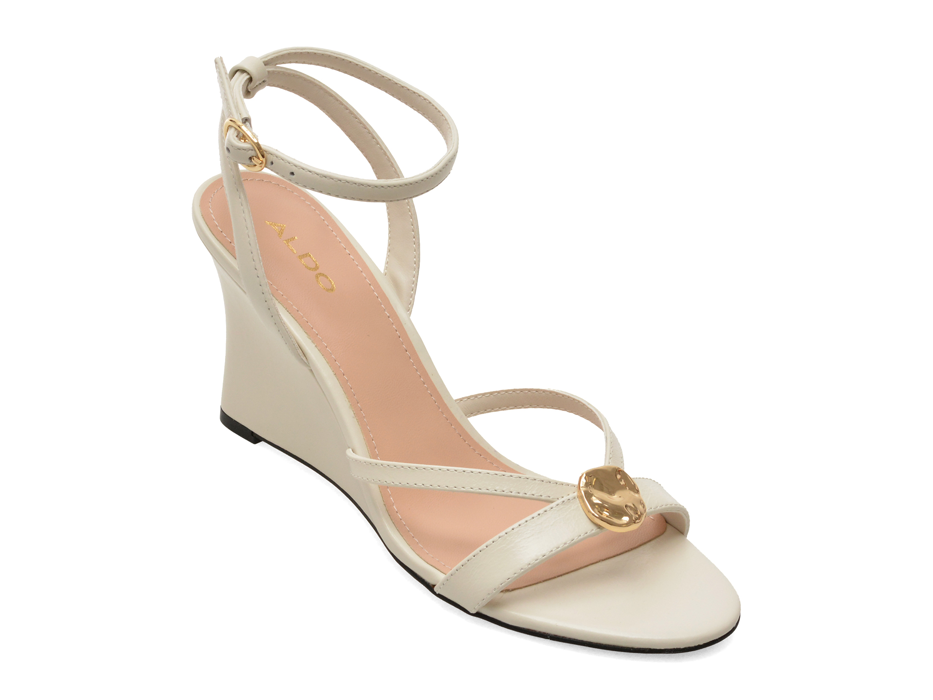 Sandale elegante ALDO albe, TATIANIA 110, din piele naturala lacuita