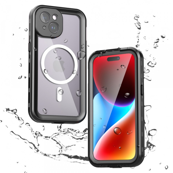 Husa Waterproof MagSafe pentru Apple iPhone 15, ShellBox, Neagra