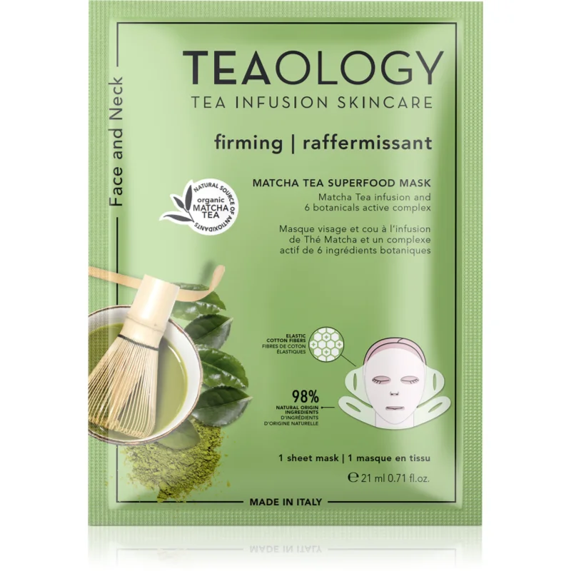 Teaology Matcha Tea Superfood Mask mască textilă pentru contururile faciale, cu efect de fermitate cu matcha 1 buc
