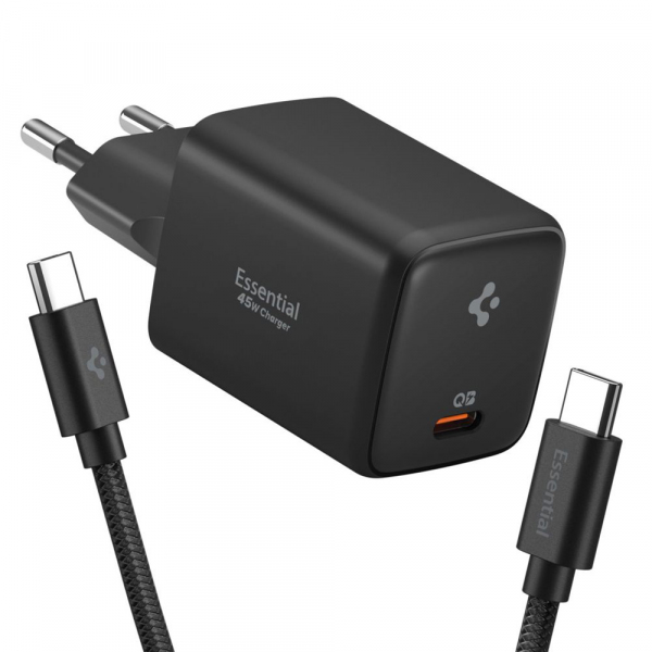 Incarcator Retea Cu Cablu USB-C Spigen EE451EU Essential, 45W, 3A, 1 x USB-C, Negru ACH09474