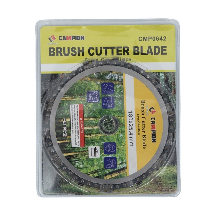Disc cu lant pentru lemn Campion CMP0642, diametru 180 mm, adaptor pentru polizor unghiular, taiere si sculptare, argintiu