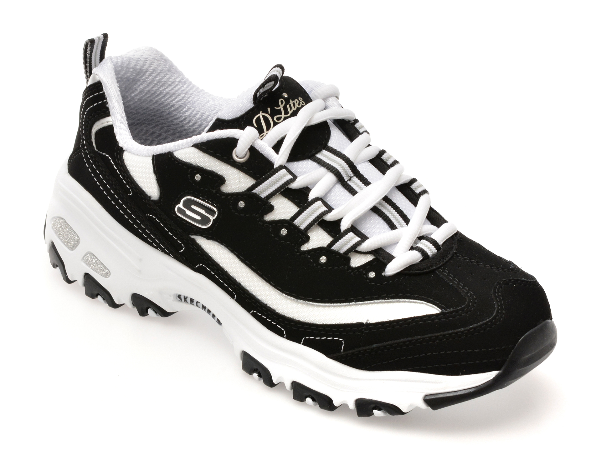 Pantofi sport SKECHERS alb-negru, D LITES, din material textil si piele natuala