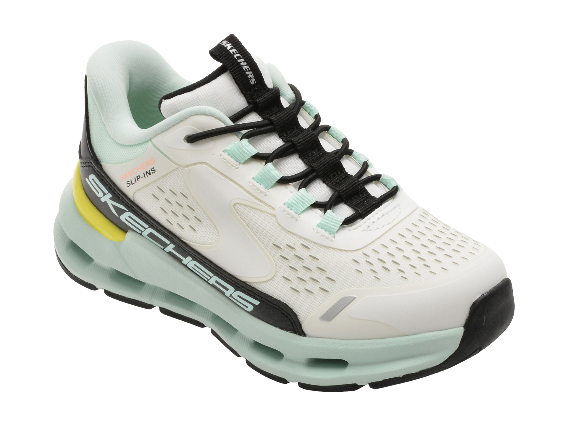Pantofi sport SKECHERS albi, GLIDE-STEP +, din material textil