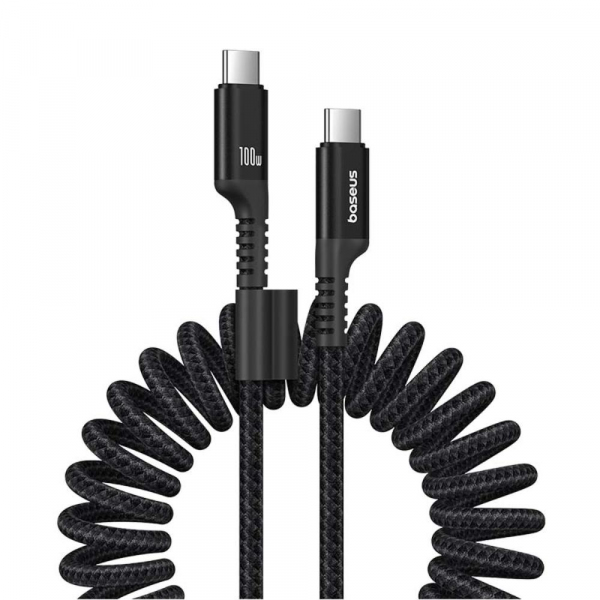 Cablu Date si Incarcare USB-C - USB-C Baseus Fish Eye Spring, 100W, 1m, Negru P10320203111-00
