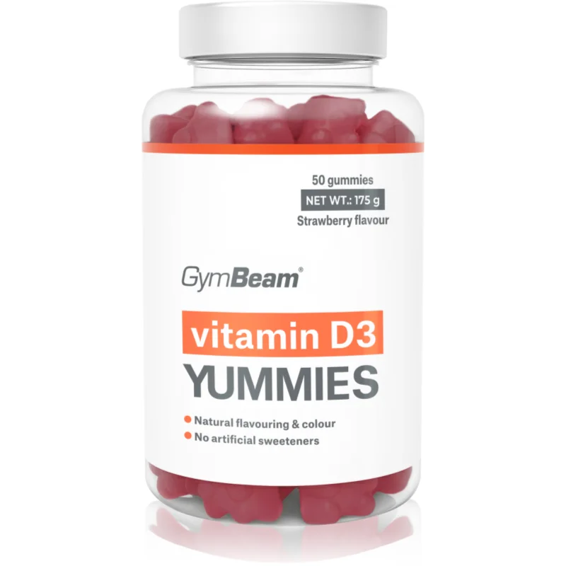 GymBeam Vitamin D3 Yummies bomboane tip jeleu pentru funcționarea normală a sistemului imunitar, sănătatea oaselor, a dinților și activitatea musculară 175 g