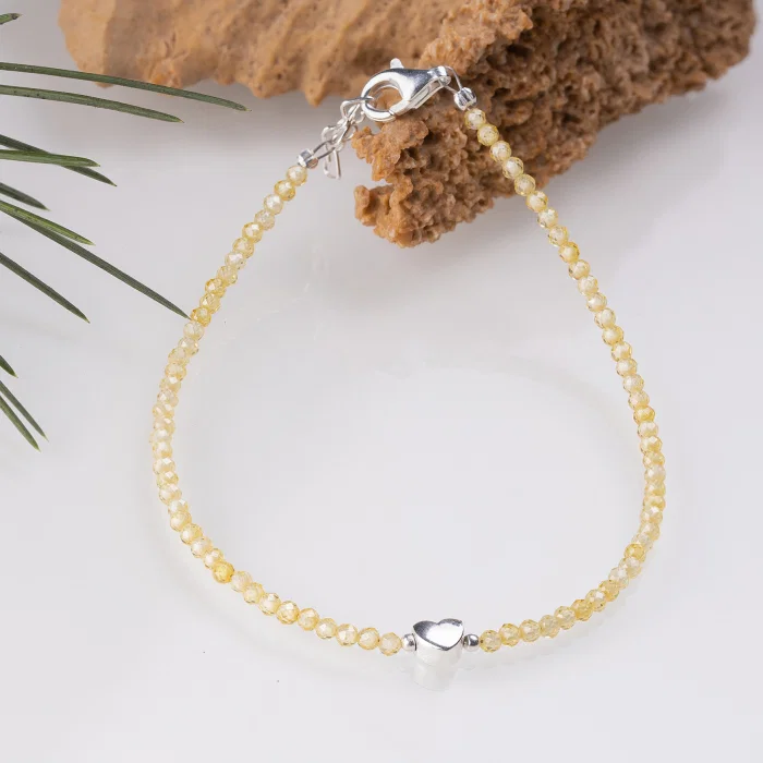 Bratara argint subtire din cubic zirconia galben si piesa din argint