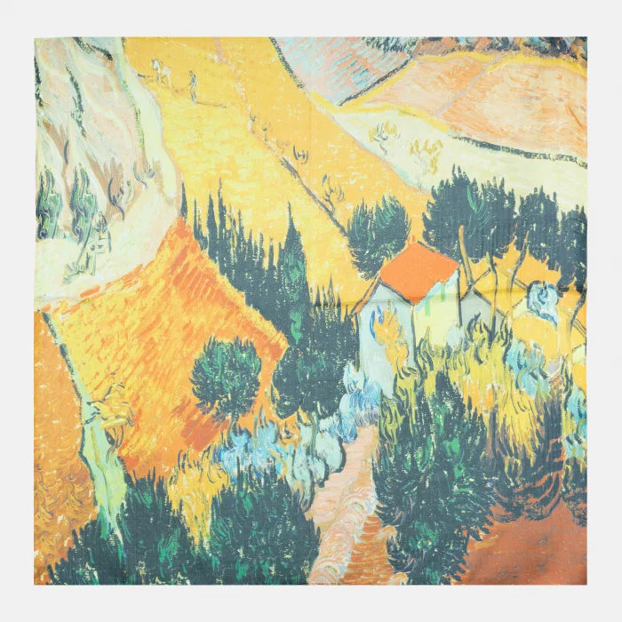 Esarfa patrata cu model inspirat  dupa un tablou cu lanuri de Van Gogh