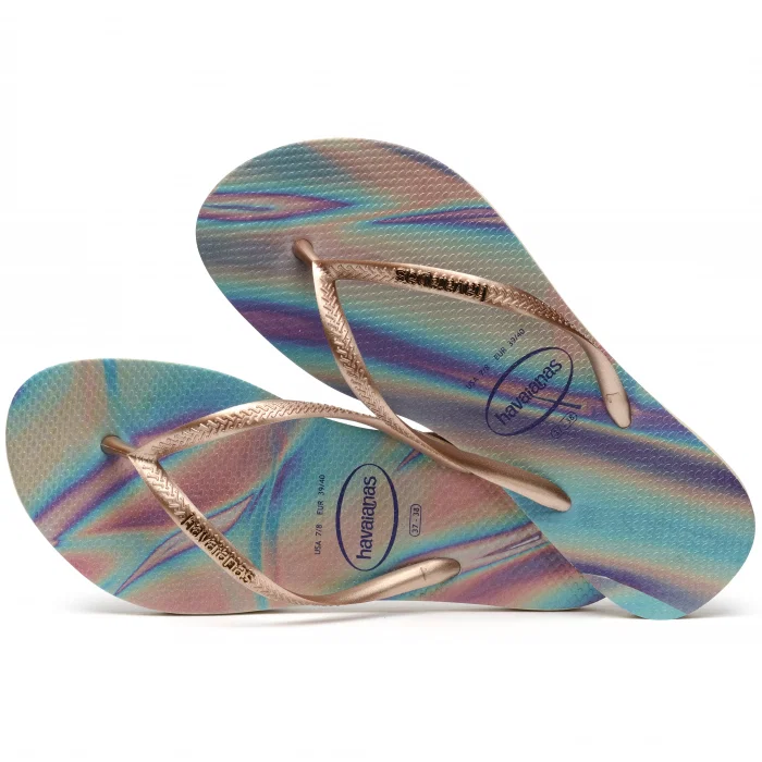 Papuci Havaianas slim din cauciuc natural,  degrade cu gri metalizat si mov