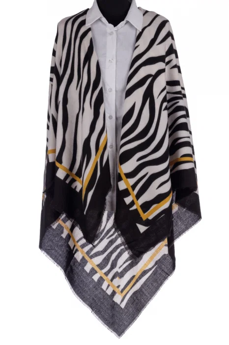 Esarfa patrata mare, imprimeu animal print alb-negru