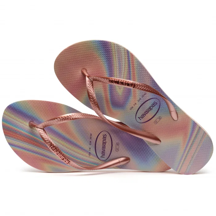 Papuci Havaianas slim din cauciuc natural,  degrade cu roz si mov