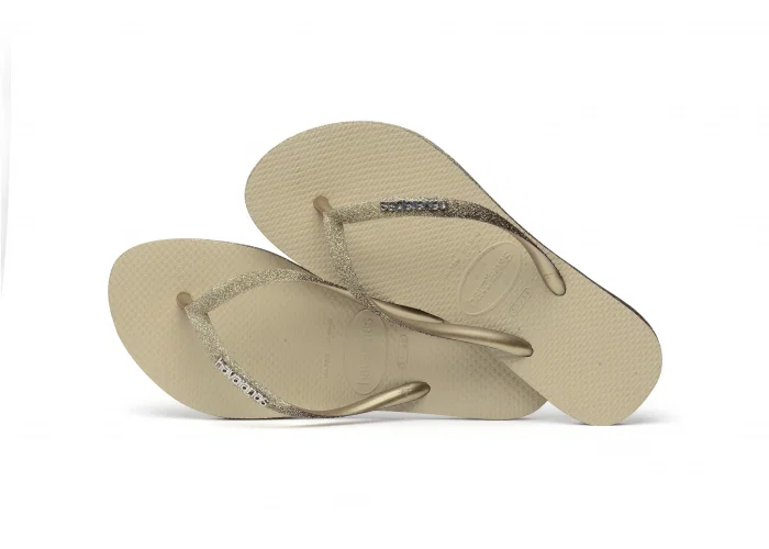 Papuci Havaianas slim din cauciuc natural cu glitter, gri nisipiu