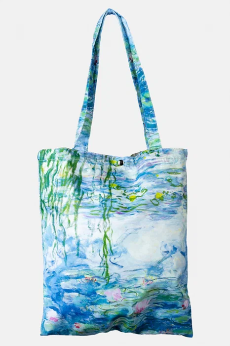 Geanta shopper din material textil, imprimata cu model inspirat dupa    Nuferii   de Claude Monet