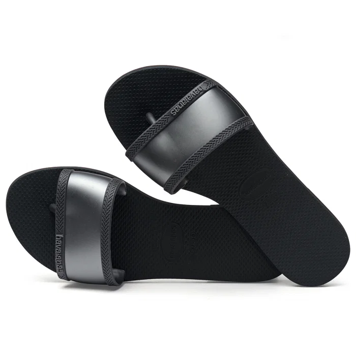 Papuci Havaianas slim din cauciuc natural cu banda gri si negru