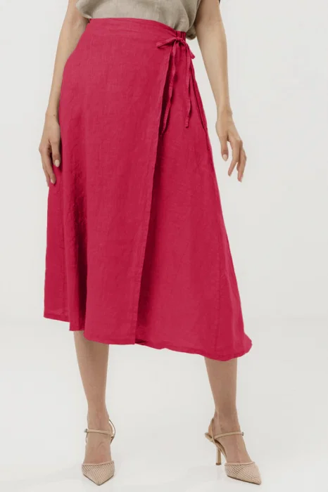 Fusta midi in stil petrecut din in, fucsia