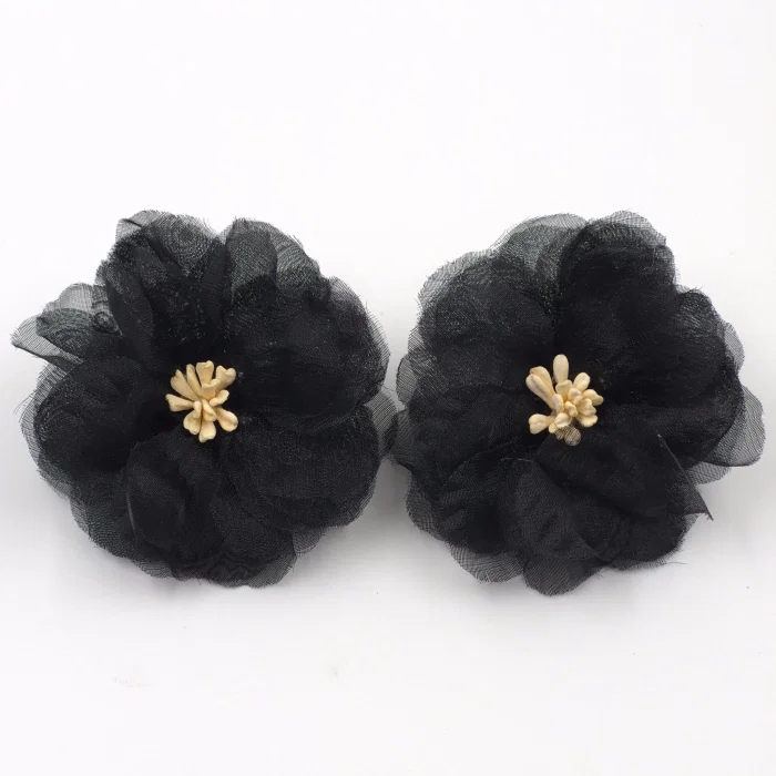 Cercei statement floare din voal negru