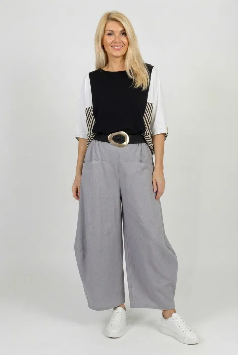 Pantaloni dama largi cu fronseu lateral si buzunare, gri